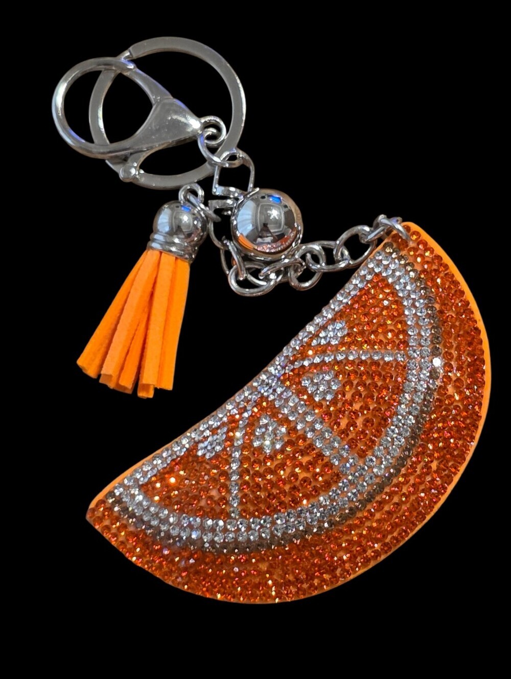 Orange Crystal Citrus Bag Charm Keychain with Tassel